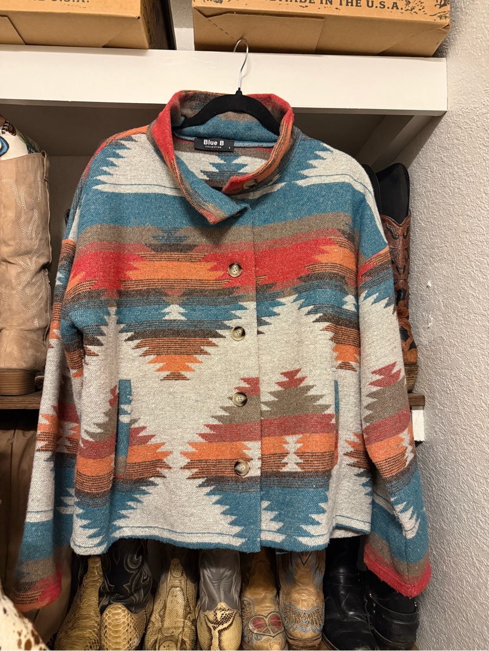 Blue B Multicolor Aztec Button-Front Cardigan Jacket - Teal & Rust. Never worn.
